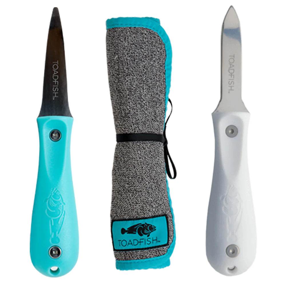 Suncoast Marine and Auto offers Toadfish Shuckers Bundle - Put Em Back Oyster Knife, Professional Oyster Knife Cut-Proof Shucking Cloth [1014]