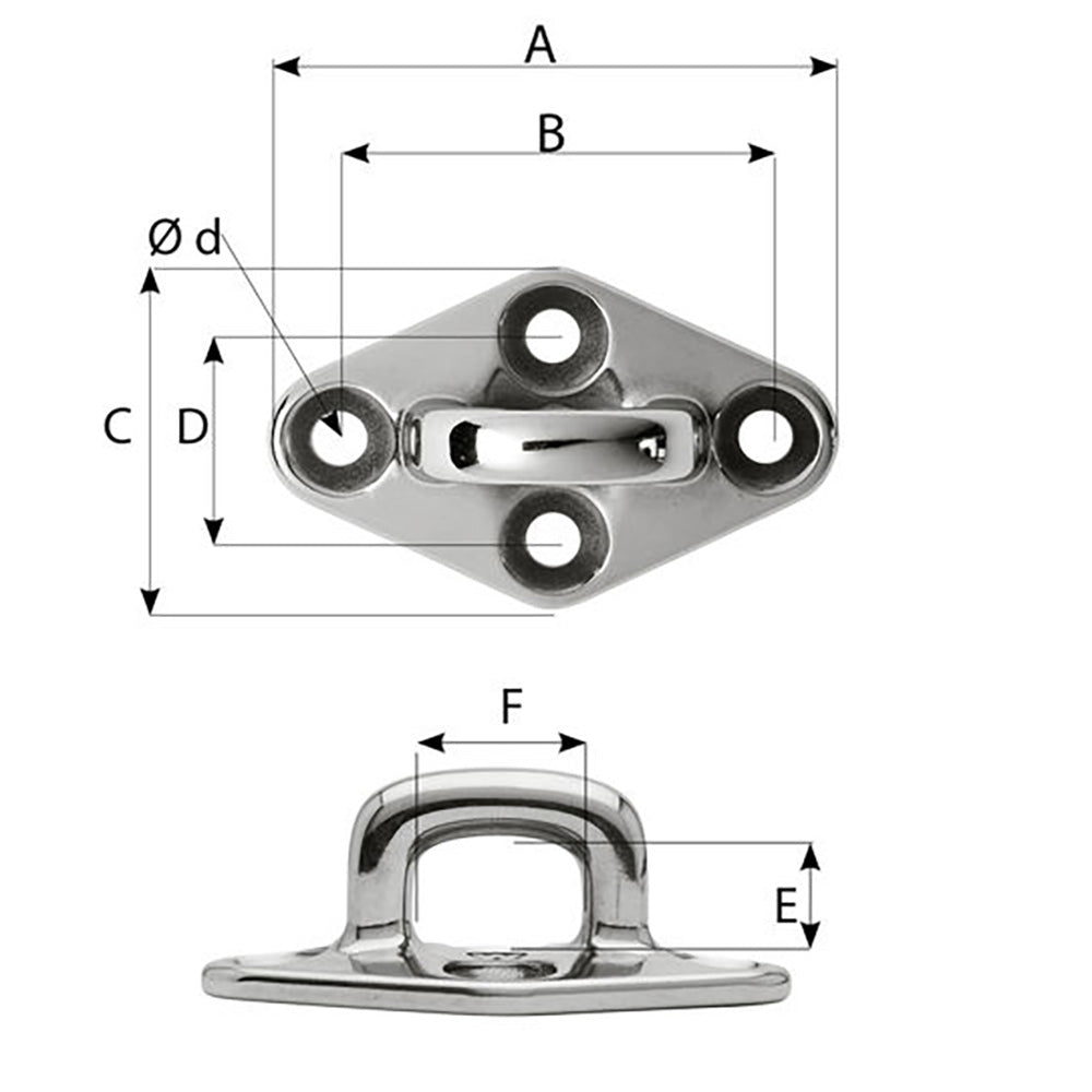 Suncoast Marine and Auto offers Wichard Diamond Pad Eye - Square - 60mm Length (2-23/64") - M5 Screw [6654]