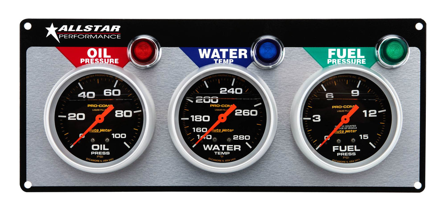 Suncoast Marine and Auto offers 3 Gauge Panel A/M OP/WT/FP Liquid Filled (ALL80123)