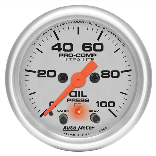 Suncoast Marine and Auto offers 2-1/16in U/L Oil Press. Gauge w/Peak & Warning (4352)