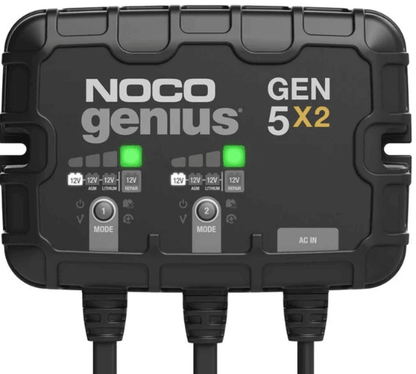 Suncoast Marine and Auto offers NOCO Genius 12V Onboard Waterproof Marine Battery Charger, 10 Amp, 2-Bank GEN5X2