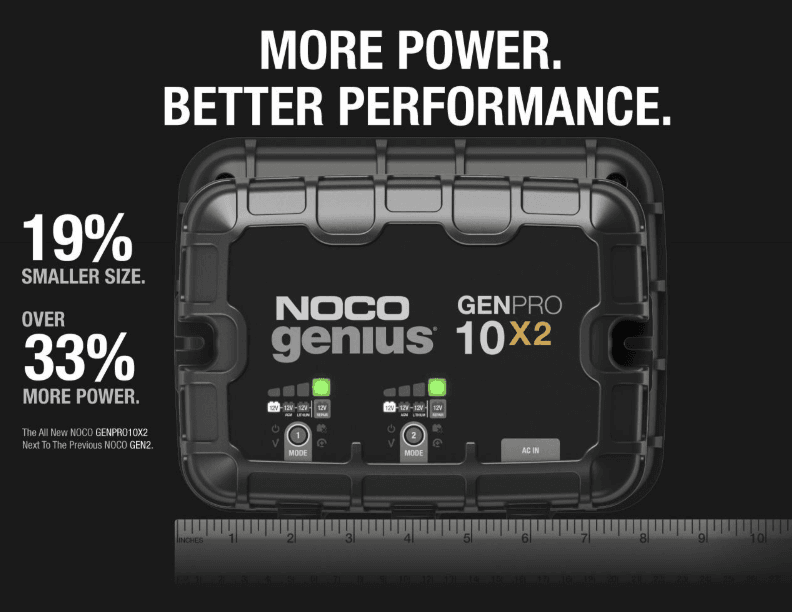 Suncoast Marine and Auto offers NOCO Genius Onboard Waterproof Marine Battery Charger, 20 Amp, 12V, 2-Bank GENPRO10X2