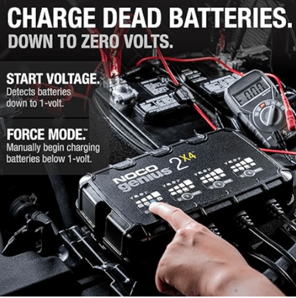 Suncoast Marine and Auto offers NOCO 4-Bank Smart Car Battery Charger, 6V/12V GENIUS2X4