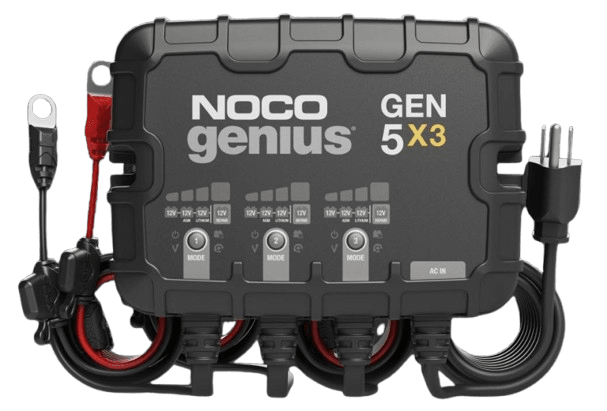 Suncoast Marine and Auto offers NOCO Genius Onboard Waterproof Marine Battery Charger, 15 Amp, 12V, 3-Bank GEN5X3