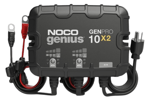 Suncoast Marine and Auto offers NOCO Genius Onboard Waterproof Marine Battery Charger, 20 Amp, 12V, 2-Bank GENPRO10X2